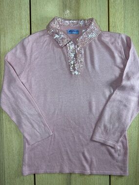 Acrobat Pink Silk Cashmere Sequin Collar V-Neck Knit Sweater Womens Medium